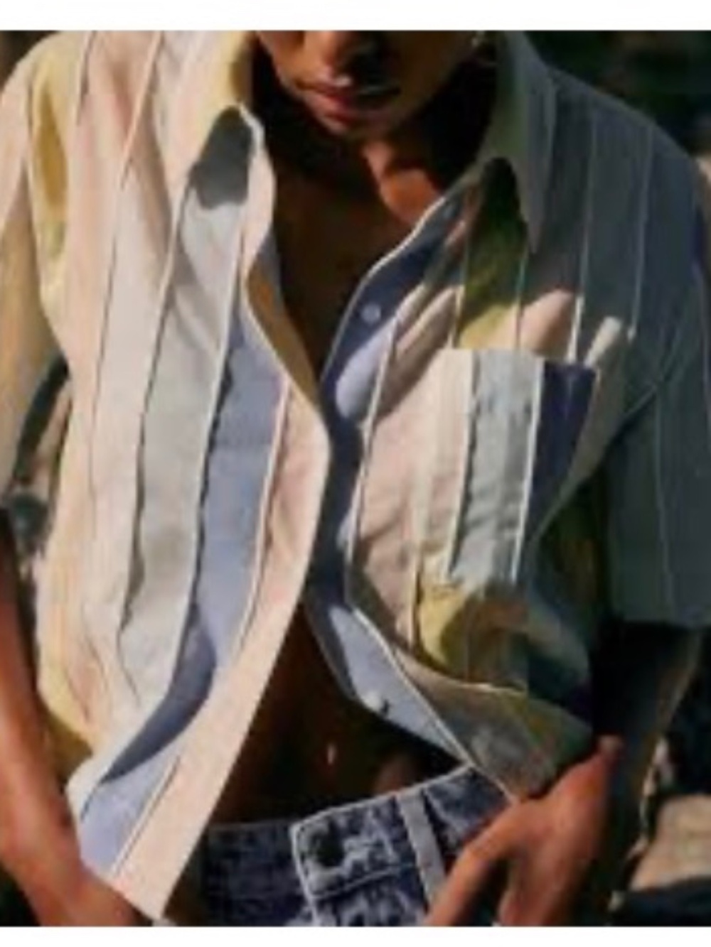 Striped Short-Sleeve Button-Down Shirt in Pastel Multi